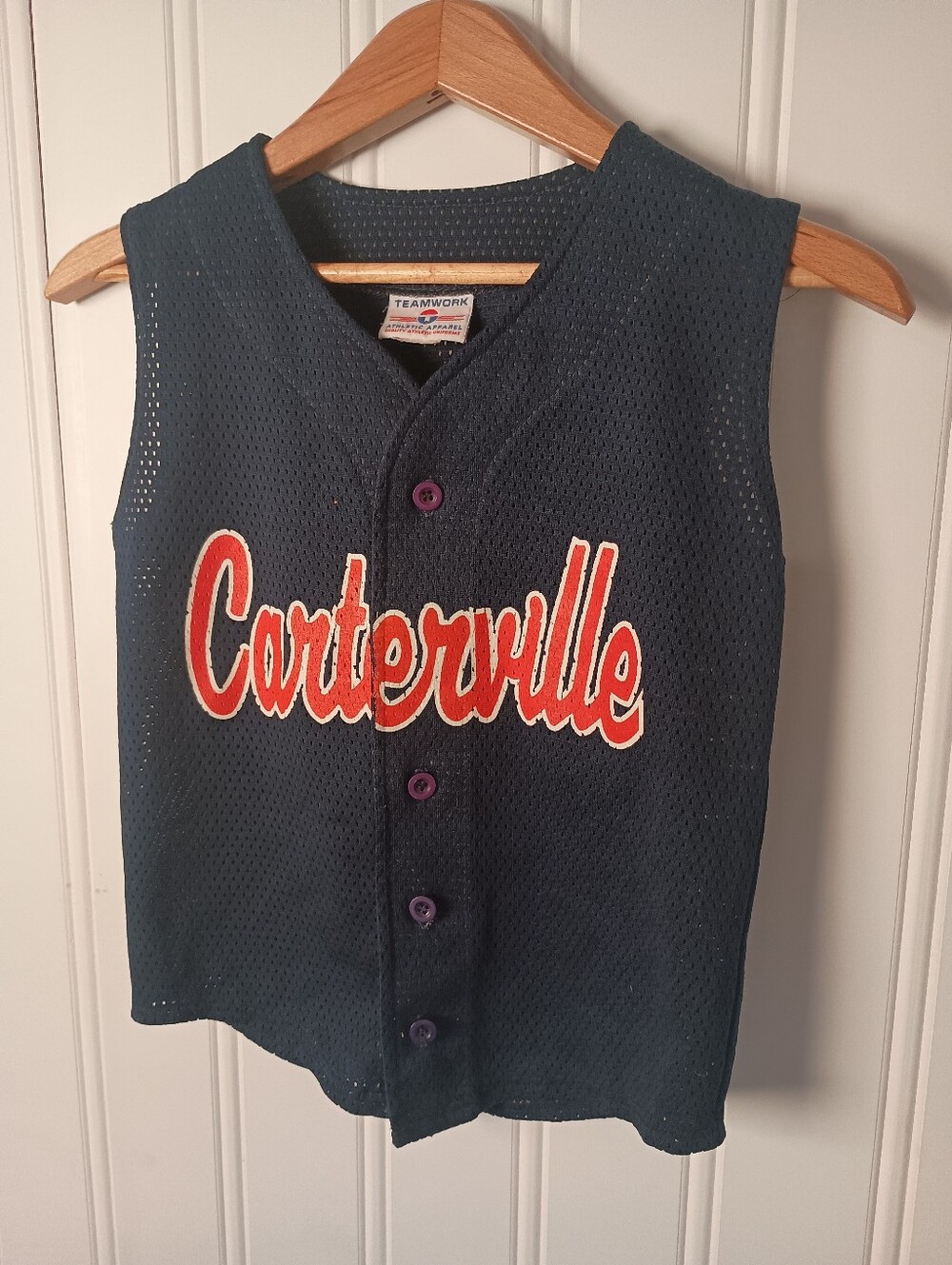 00s Teamwork- Carterville Navy Mesh Button-Front Tank Top- Size S/M